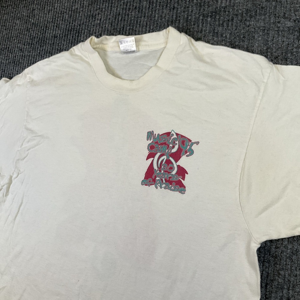 VINTAGE FRUIT OF THE LOOM BEST GRAPHIC T-SHIRT MUSIC CAMP '95 PSALM 150:6 USA